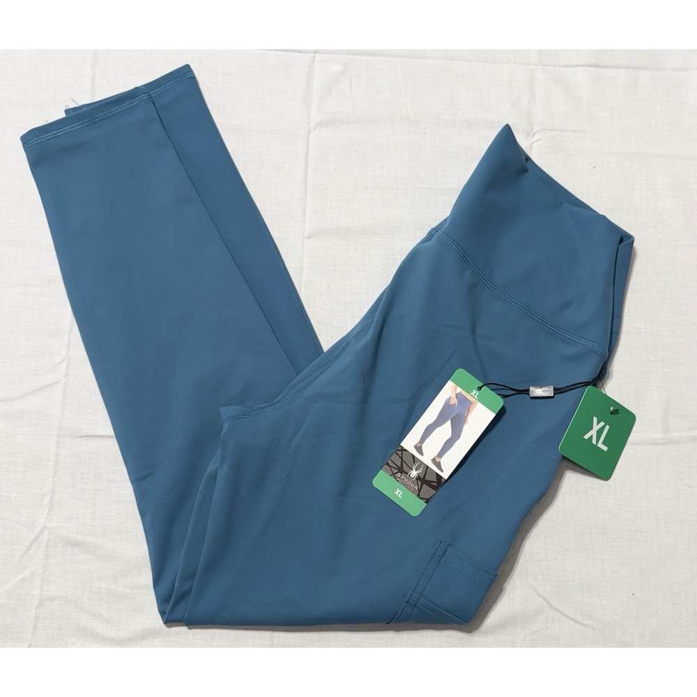 NWT Spyder Active Women's XL High Rise Leggings Blue Side Pockets 7/8 Crop Pant